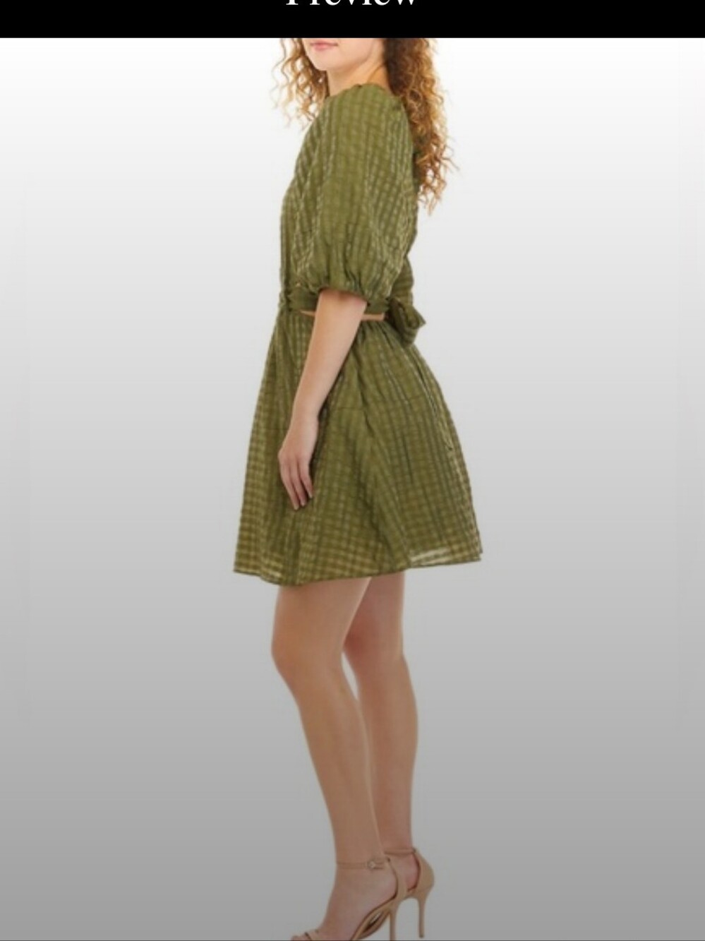 NWT Moon River Olive Puff-Sleeve Cutout Mini Dress - Picture 3 of 4